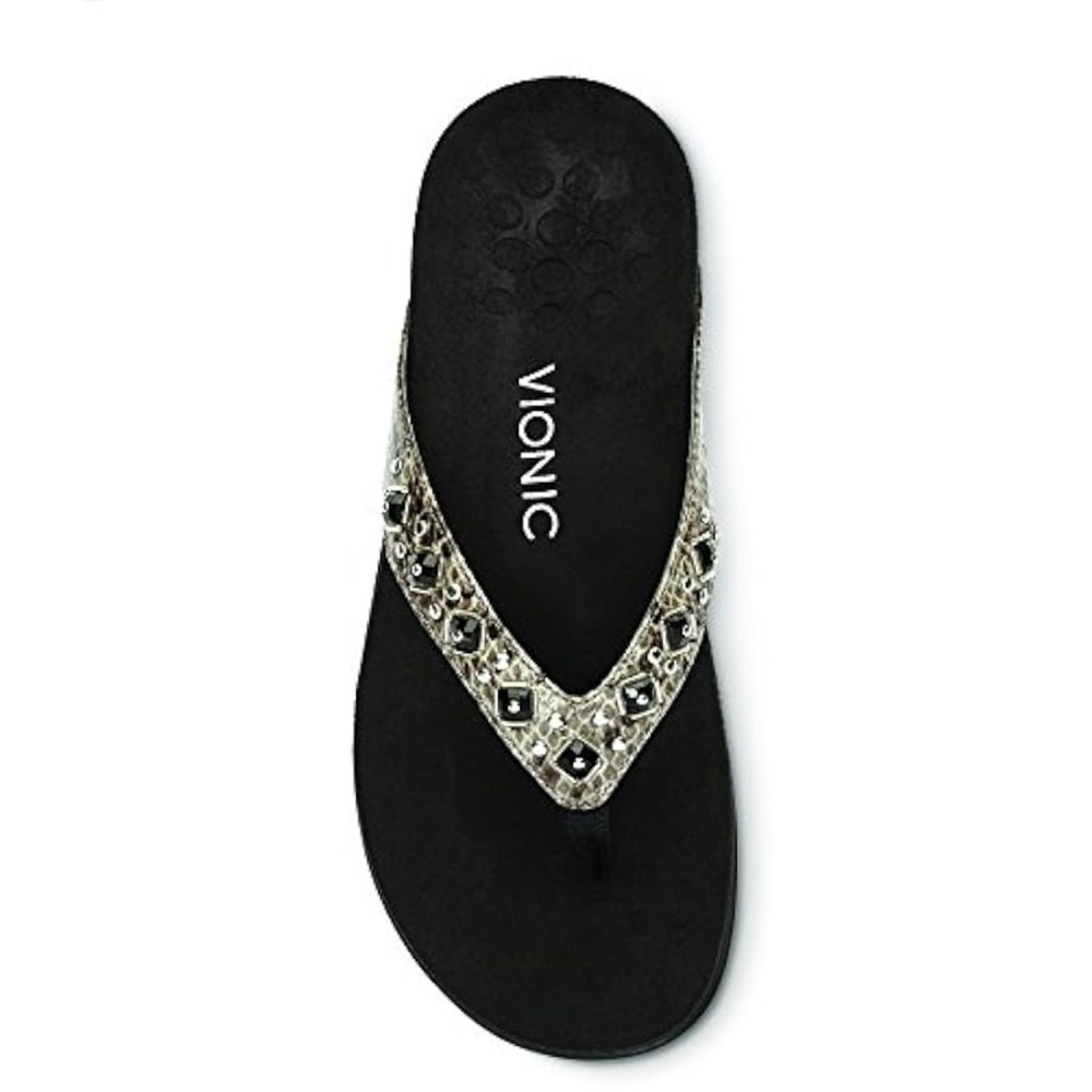 Vionic Women's Elegant Black and Silver Sandals